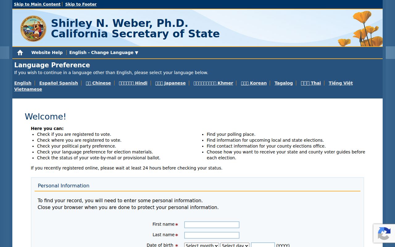 Bakersfield people search California voter registration lookup