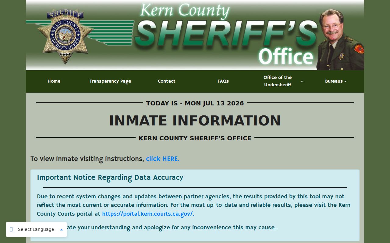Bakersfield people search Kern Sheriff inmate information