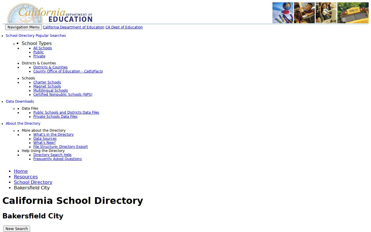 Bakersfield people directories California Department of Education district record
