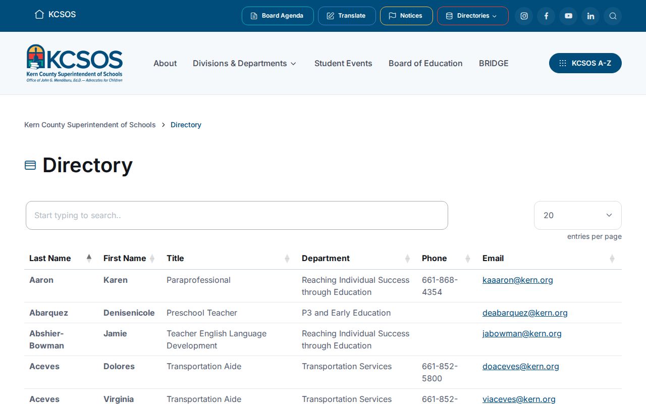 Bakersfield people directories Kern County Superintendent of Schools directory
